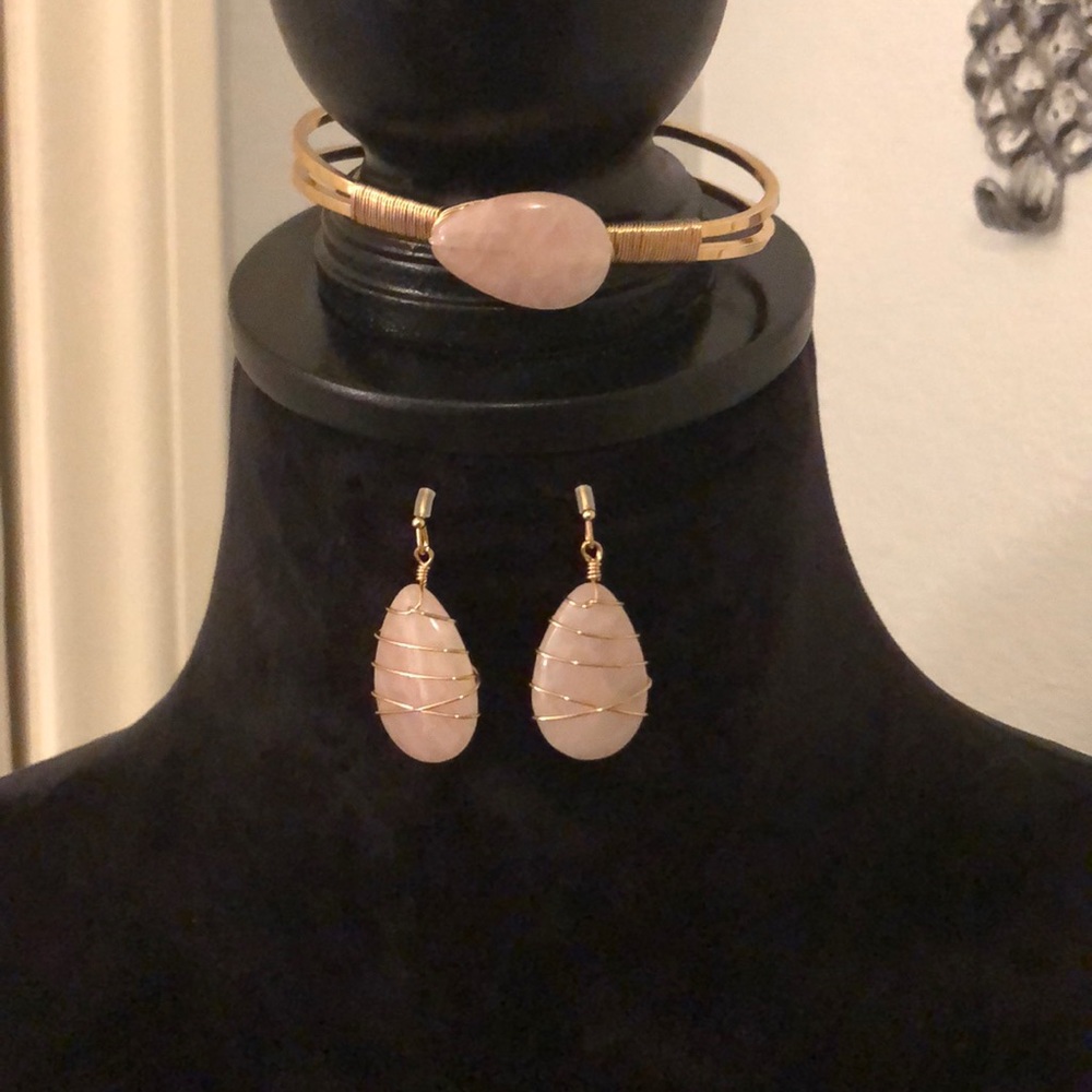 Pink bangle and teardrop earrings